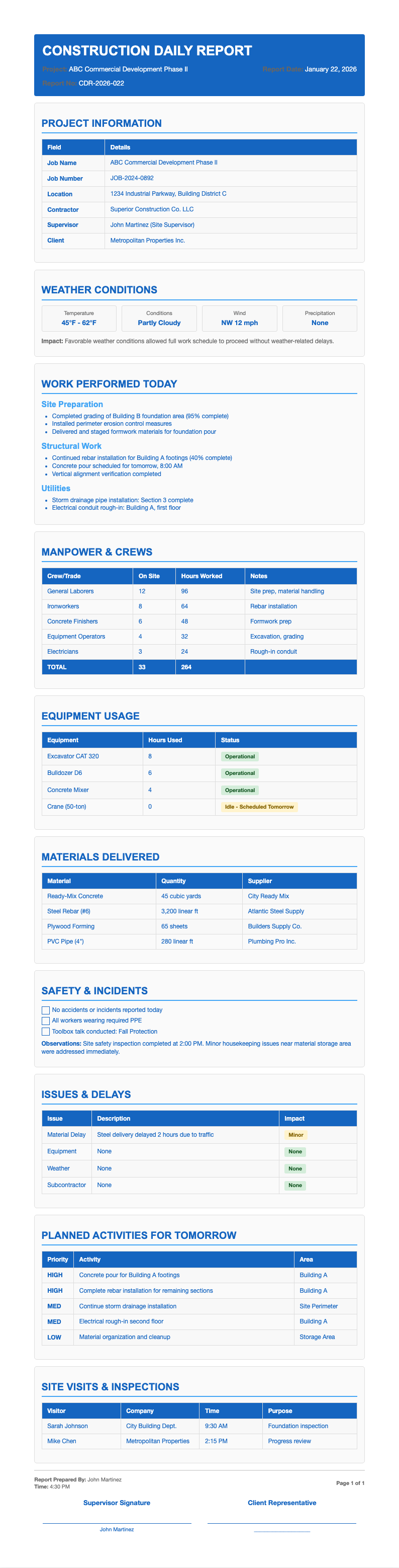 Client Communication Construction Daily Report